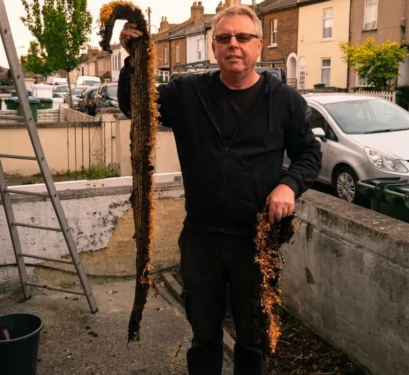 Mike, your local gutter cleaning expert, holding debris removed from a gutter
